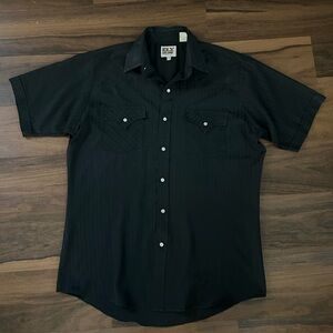 Vintage Ely Cattleman Shirt Mens M 15.5 Short Sleeve Pearl Snap Black Rockabilly